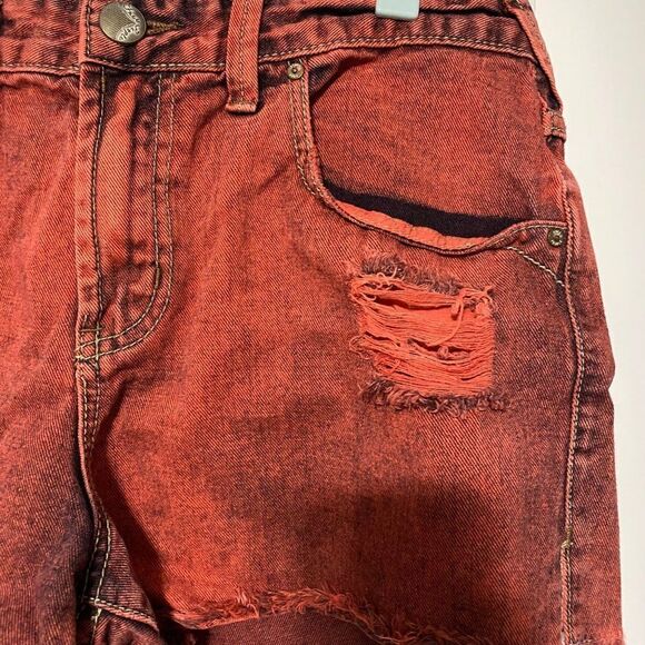 Free People distressed red denim shorts - Picture 2 of 5
